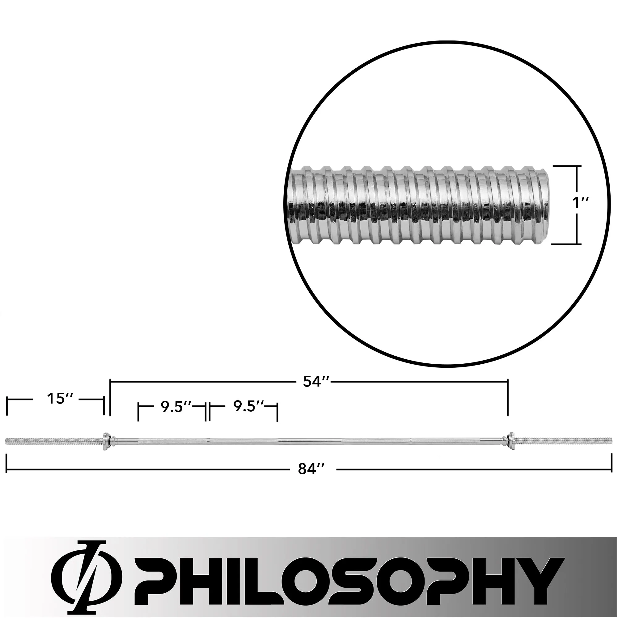 1" Weightlifting Barbell - Threaded Straight Bar with Star Collars