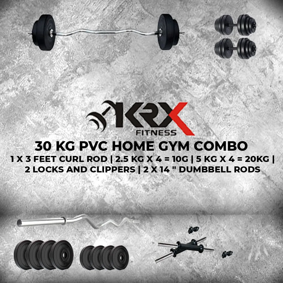 30 kg PVC with One 3 Ft Curl Rod and 1 Dumbbell & Rod | Home Gym | (2.5 kg x 4 = 10 kg   5 kg x 4 = 20 kg)