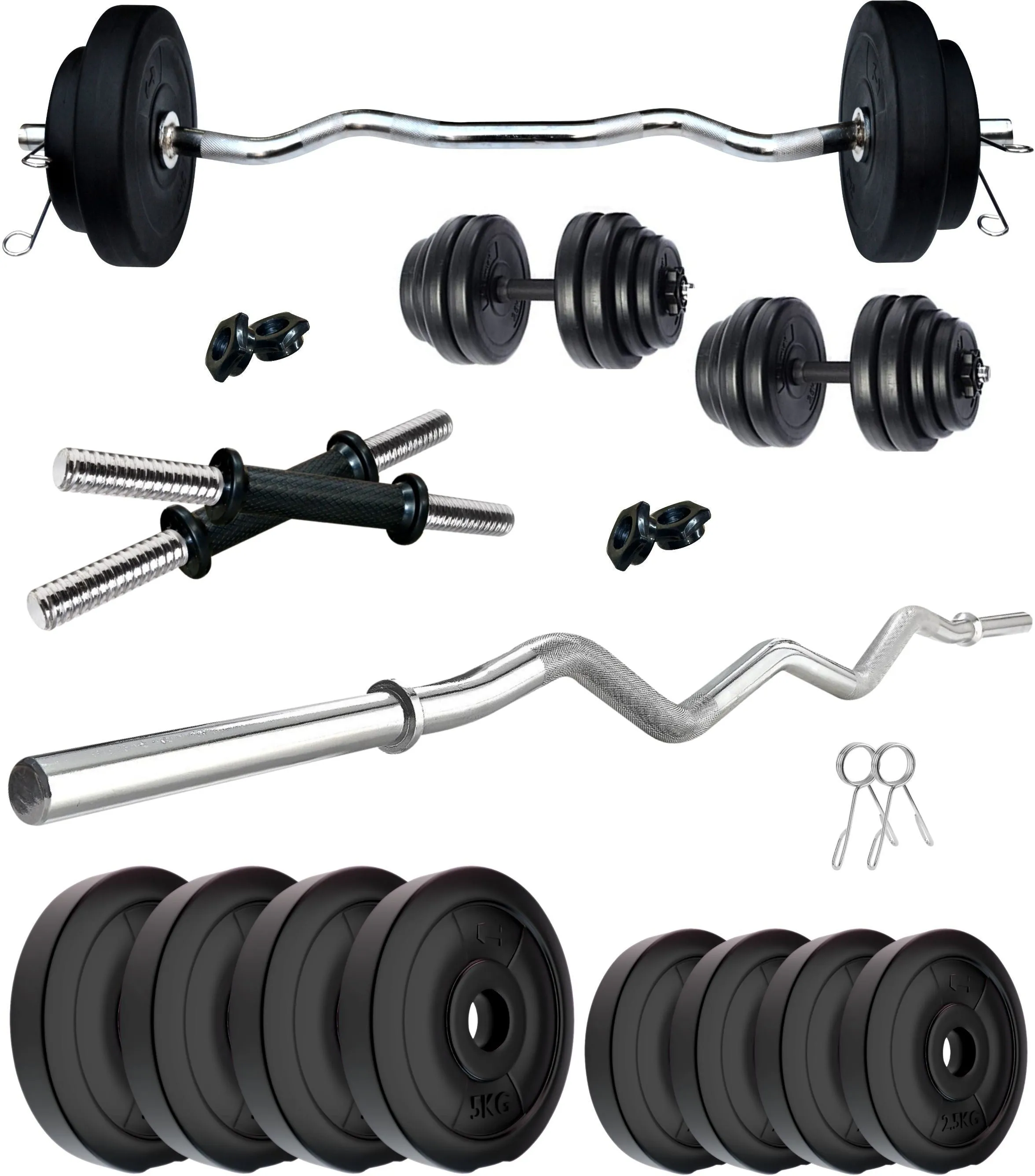 30 kg PVC with One 3 Ft Curl Rod and 1 Dumbbell & Rod | Home Gym | (2.5 kg x 4 = 10 kg   5 kg x 4 = 20 kg)