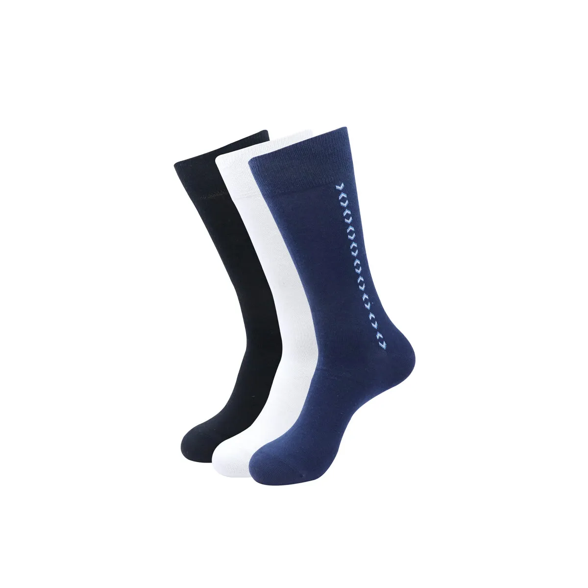 Balenzia Men's Motif Cotton Crew Socks- (Pack of 3 Pairs/1U) (Black,White,Navy)