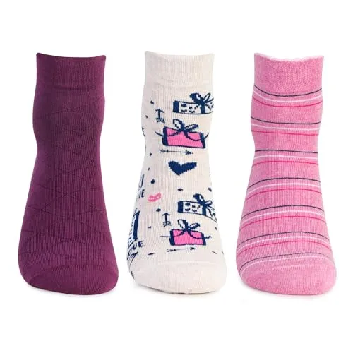 Bonjour Women's Cotton Ankle Length Fashion Socks - PO3