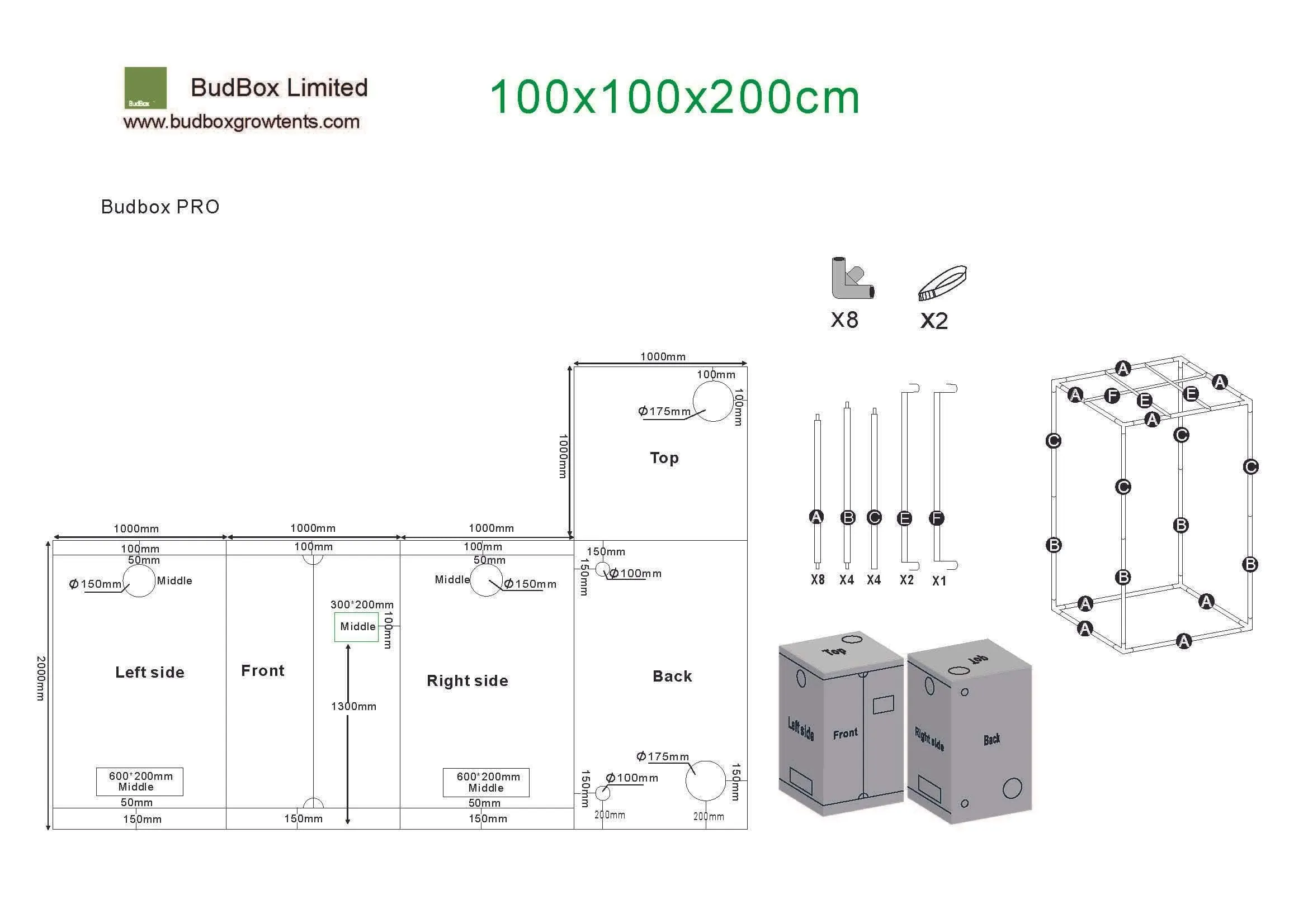 Bud Box Pro Tent White - 100 x 100 x 200cm