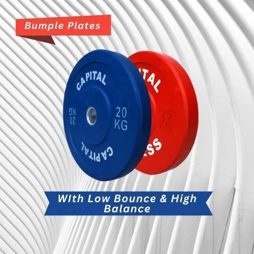 Capital Fitness Rubber Bumper Weight Plates 45mm Diameter 30Kg Set (15kg x 2) for Weight Lifting | Professional Barbell Weight Plate, Strength Training and Home Gym Fitness Workout, Yellow