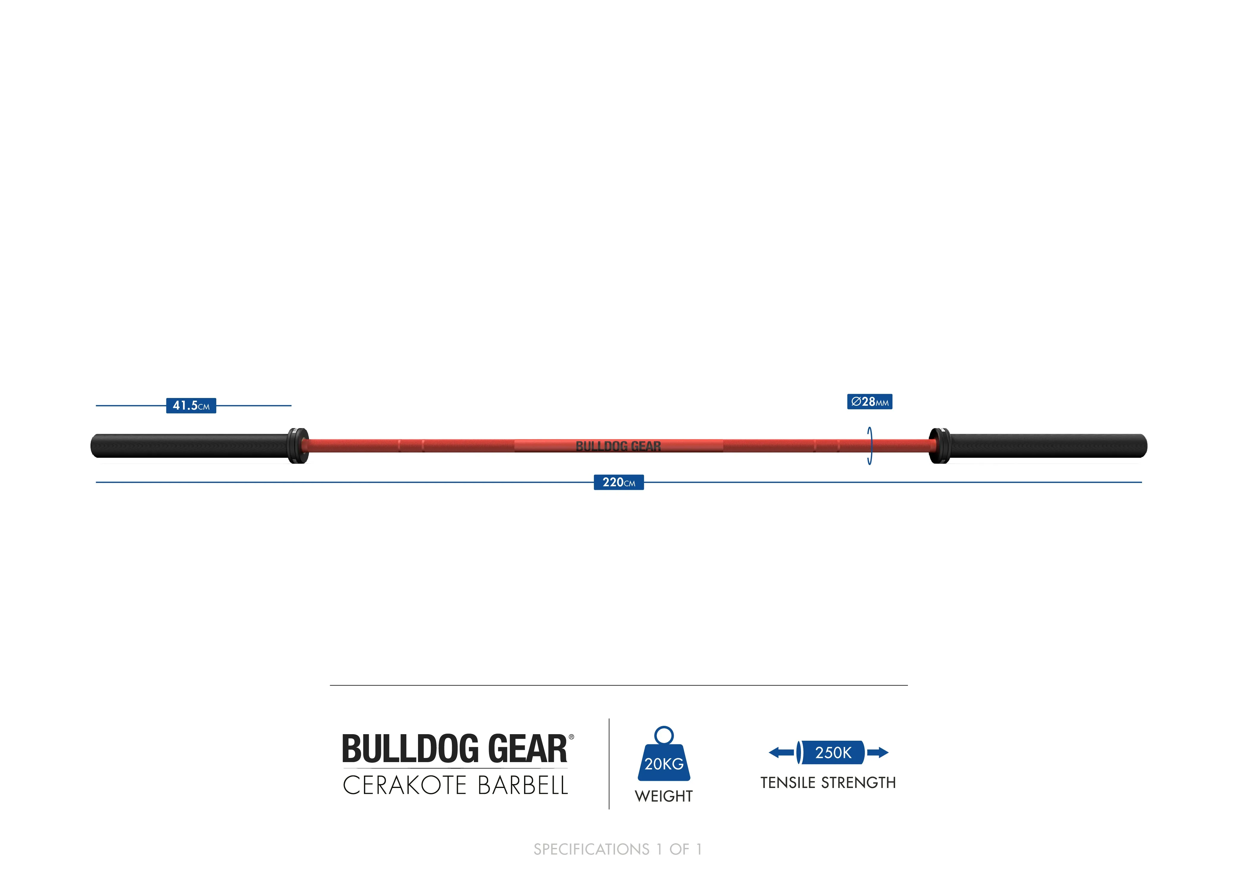 CLEARANCE - Bulldog Gear - Men's Cerakote 20kg 7ft Olympic Barbell