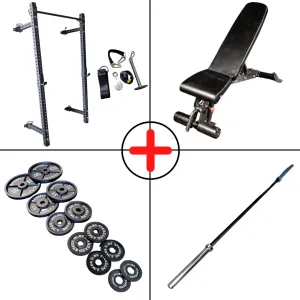 Compact Olympic Plate Home Gym Package   Pulley