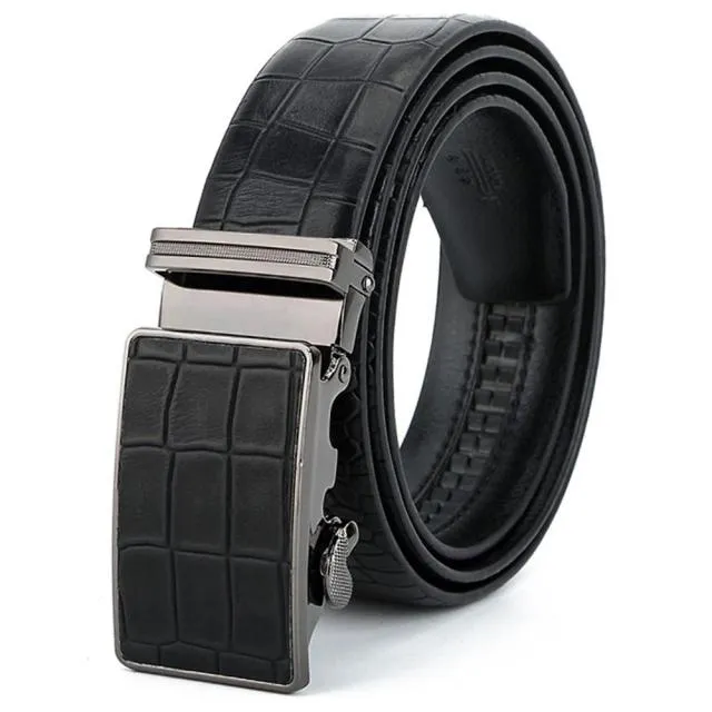 CrocoStripe Leather Automatic Buckle Belt