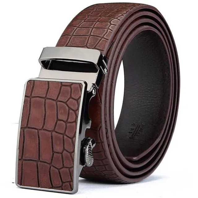 CrocoStripe Leather Automatic Buckle Belt