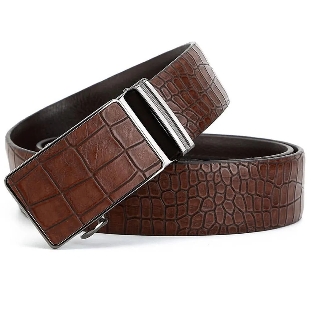 CrocoStripe Leather Automatic Buckle Belt