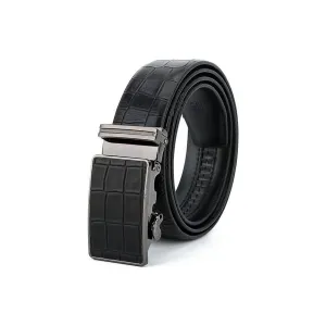 CrocoStripe Leather Automatic Buckle Belt