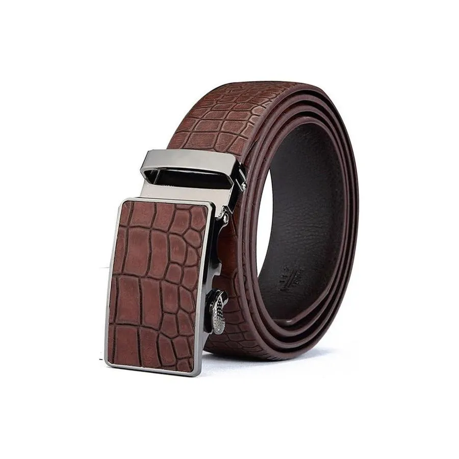 CrocoStripe Leather Automatic Buckle Belt