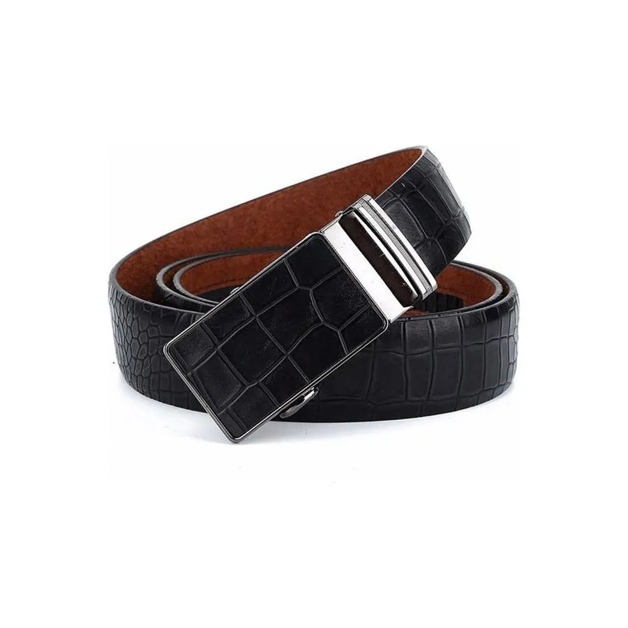 CrocoStripe Leather Automatic Buckle Belt