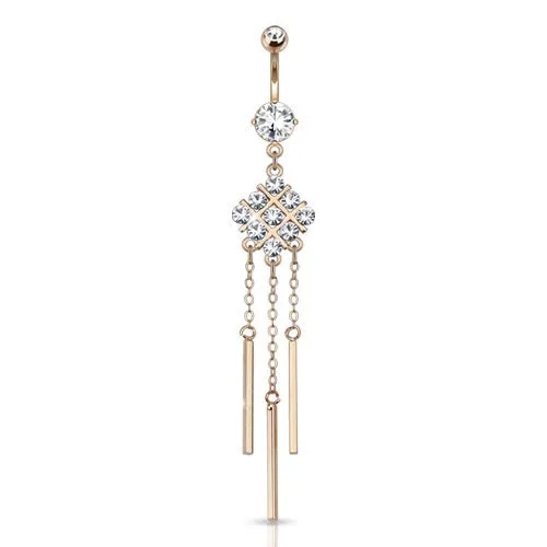 Gems and Dangle Bars Rose Gold Belly Ring