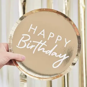 Ginger Ray Gold Foiled Happy Birthday Plates - 8 Pkt