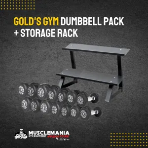 Gold's Gym Premium Rubber Dumbbell Set, 2.5kg to 20kgs (7 pairs) Plus Deluxe 2-Tier Rack