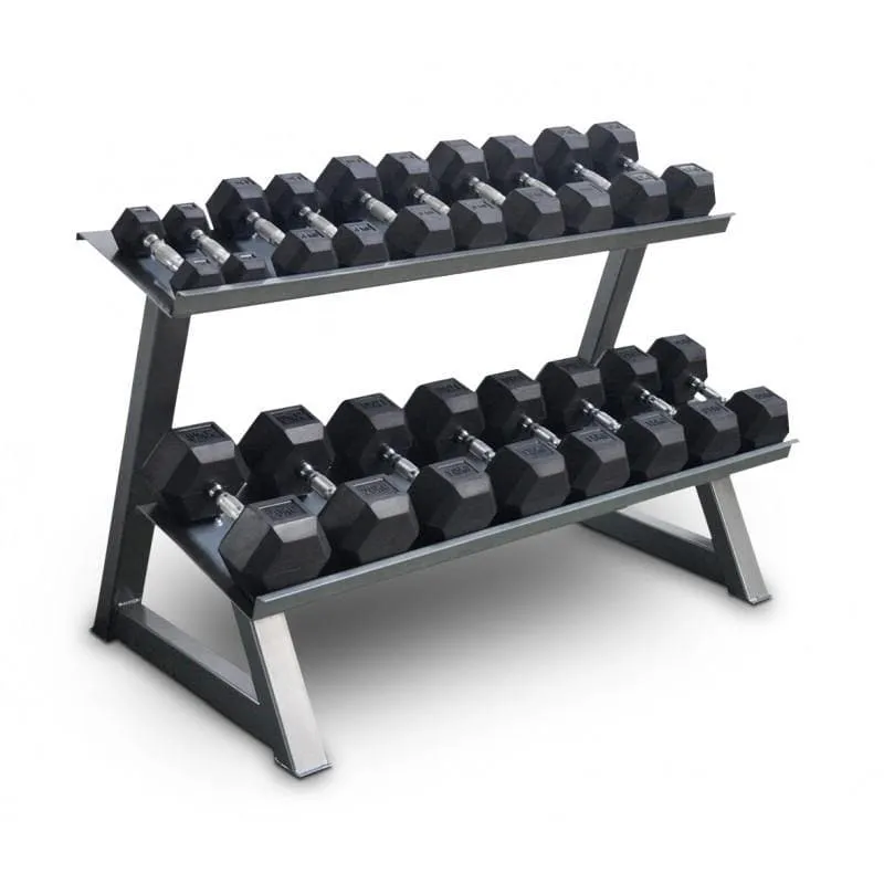 Gold's Gym Premium Rubber Dumbbell Set, 2.5kg to 20kgs (7 pairs) Plus Deluxe 2-Tier Rack