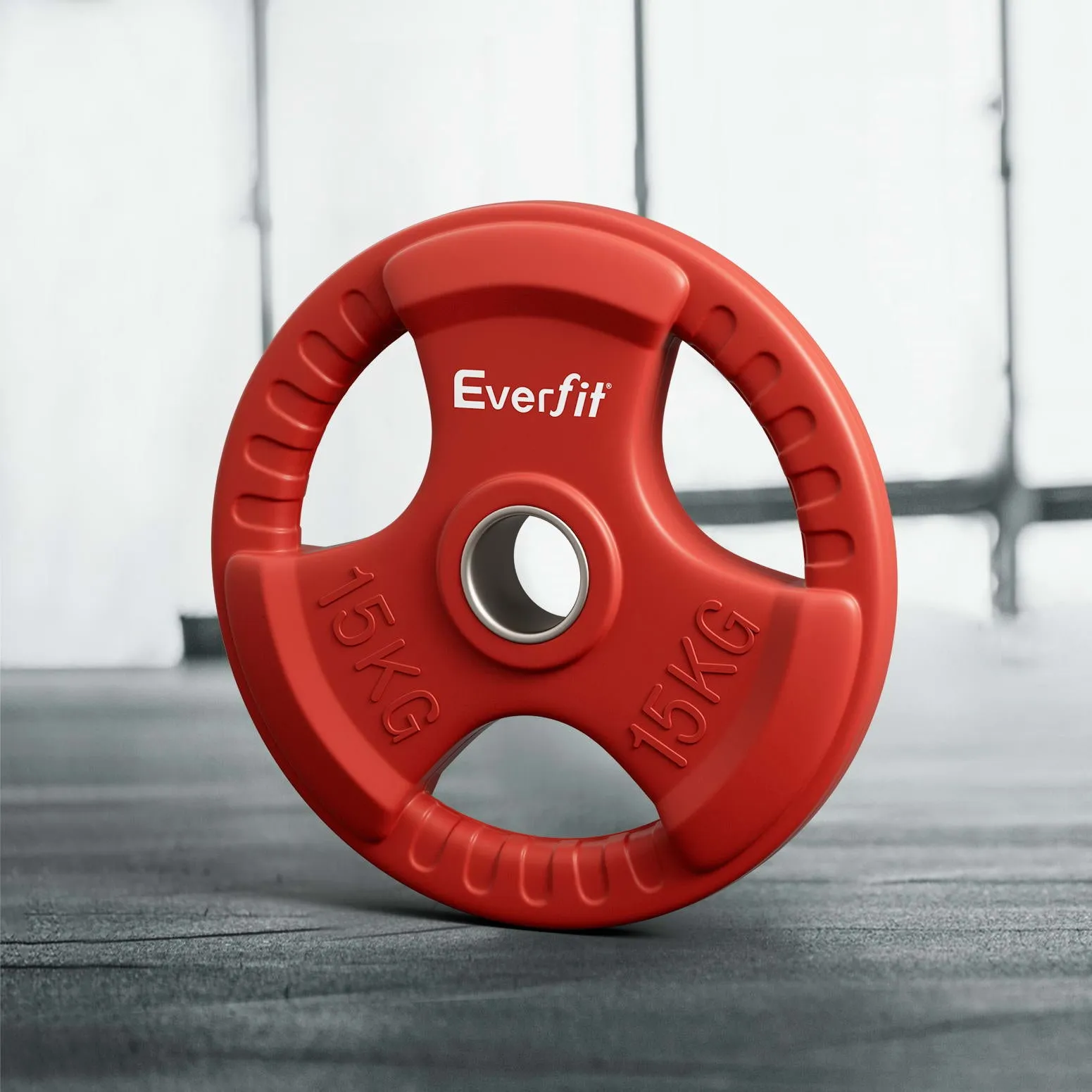 Heavy-Duty Rubber 15kg Cast Iron Weight Plate 3-Grip Everfit