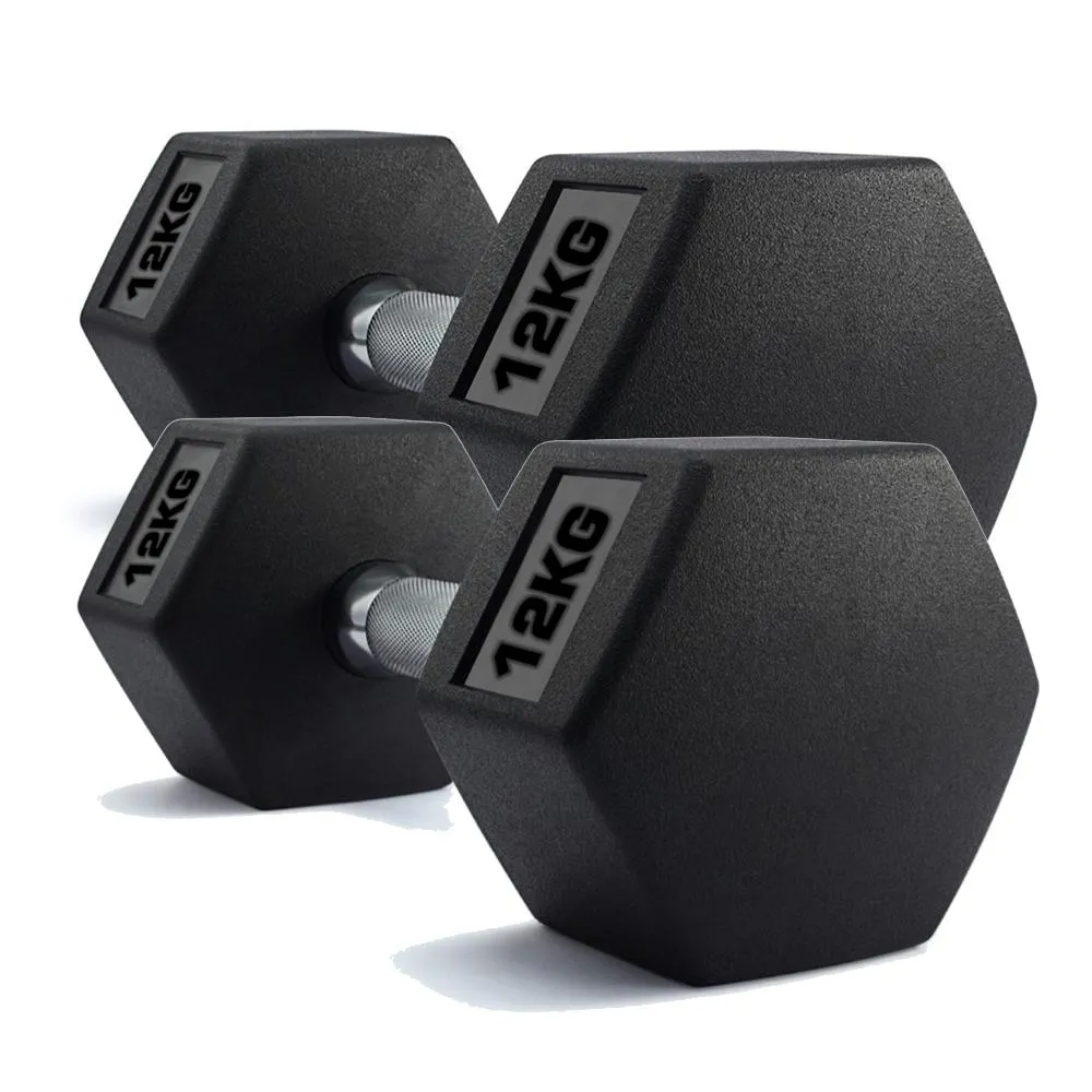 Hex Dumbbells Rubber Encased Weights (Pair) 12Kg