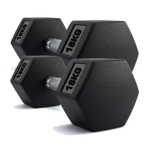 Hex Dumbbells Rubber Encased Weights (Pair) 18Kg