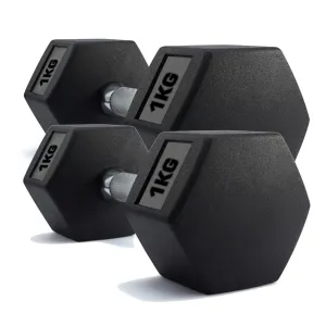 Hex Dumbbells Rubber Encased Weights (Pair) 1Kg