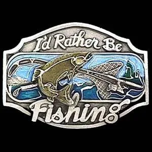 I'd Rather Be Fishing Enameled Belt Buckle