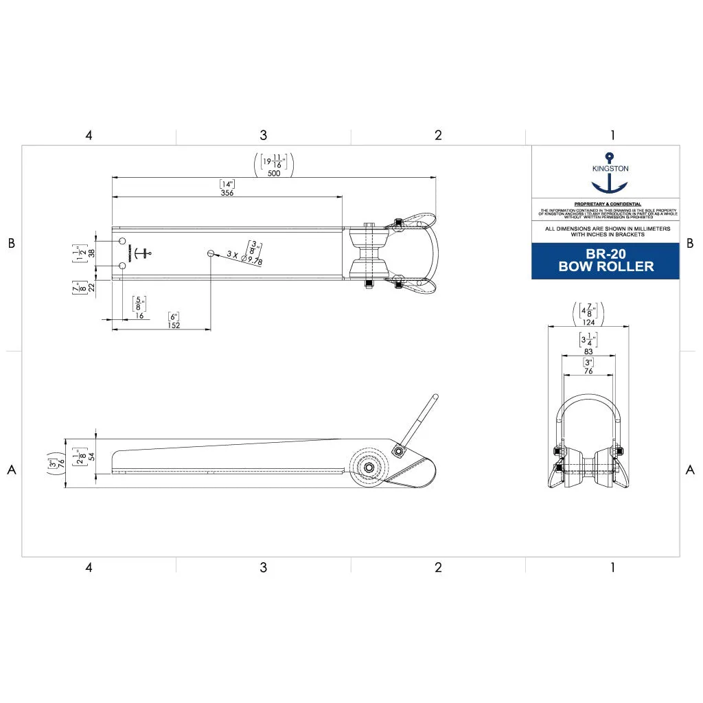 Kingston 20"Lx3-1/4"W Universal Bow Roller-Polish