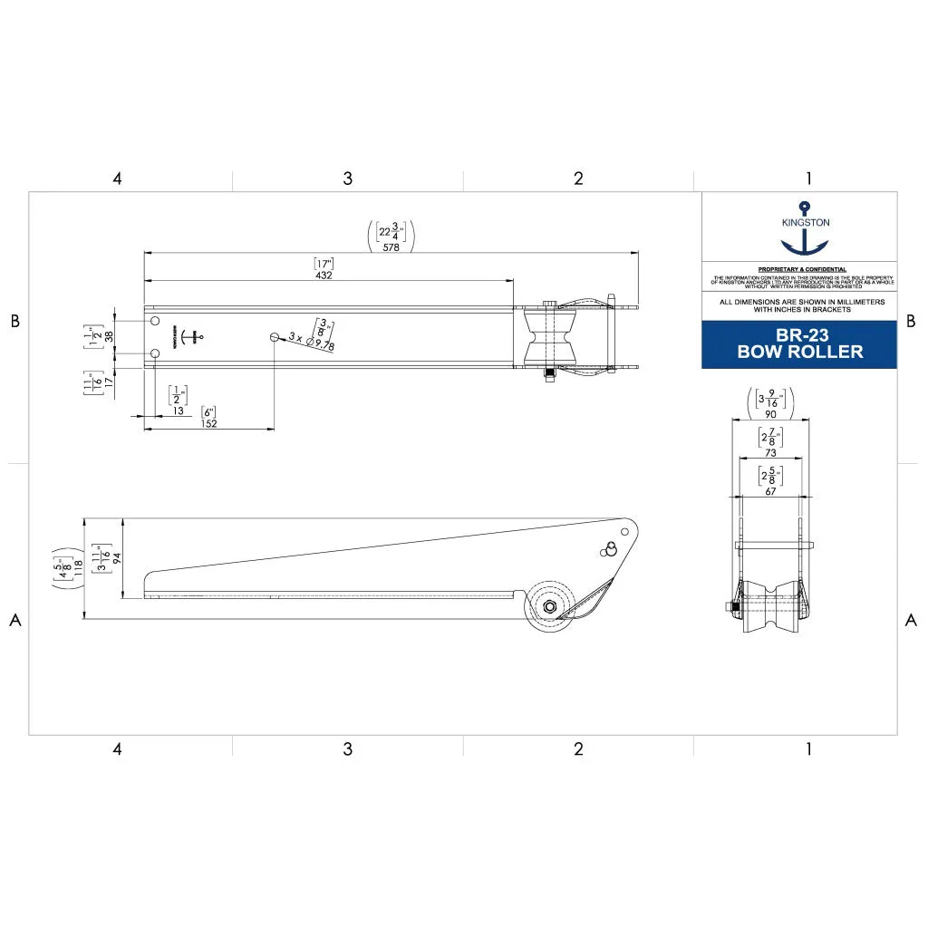 Kingston 22-3/4"L x 3"W Polished Plow Bow Roller