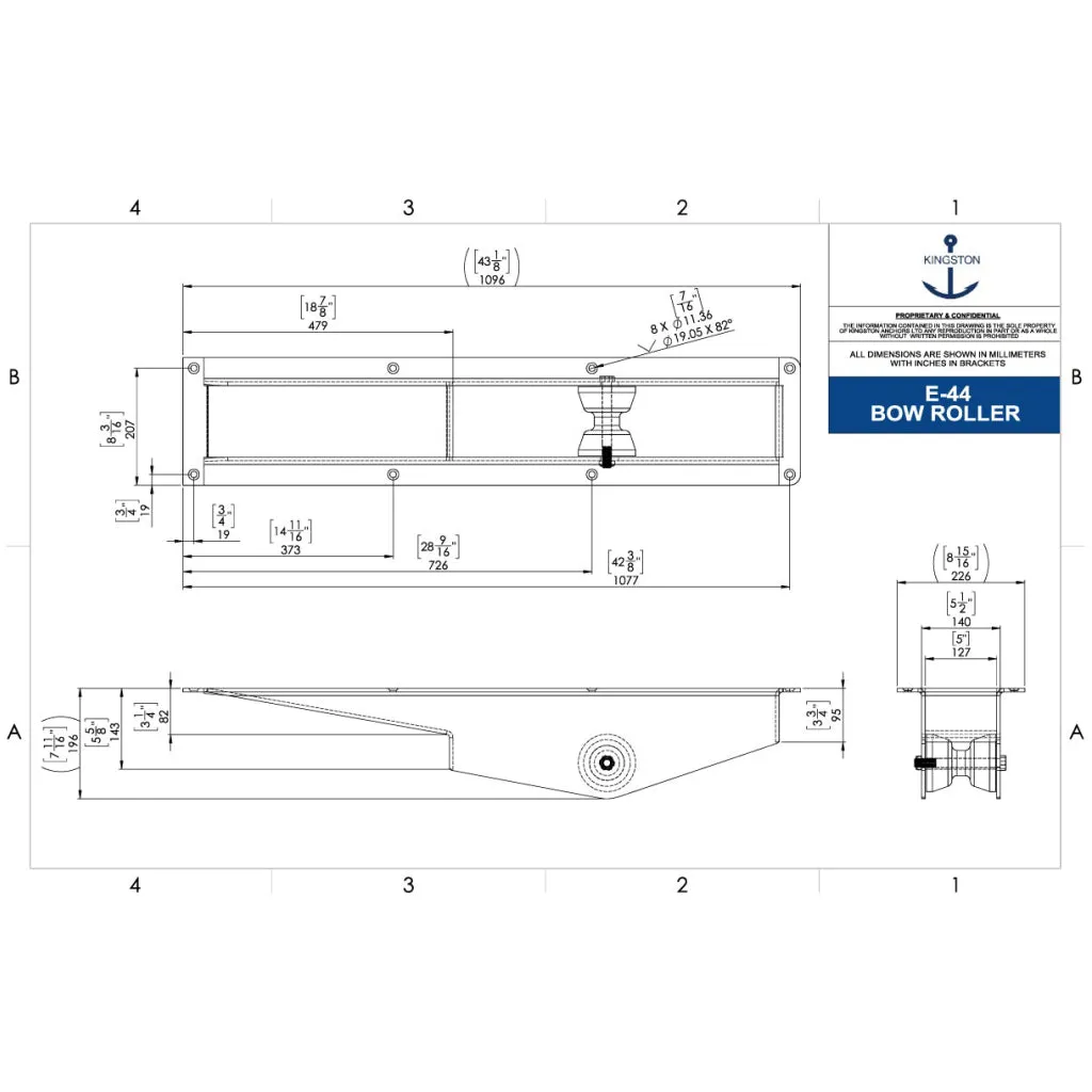 Kingston 43-1/8"x8-5/16 Through Bow Roller