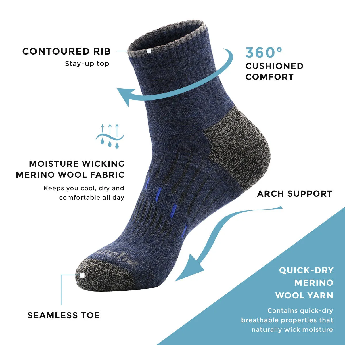 Men's Quick Dry Merino Crew Socks 2-Pack