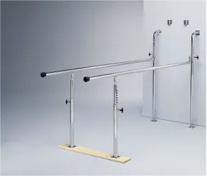 Parallel Bars, wall-mounted, wood base, folding, height adjustable, 7' L x 22.5" W x 28" - 42" H