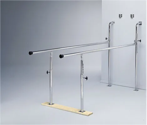 Parallel Bars, wall-mounted, wood base, folding, height adjustable, 7' L x 22.5" W x 28" - 42" H