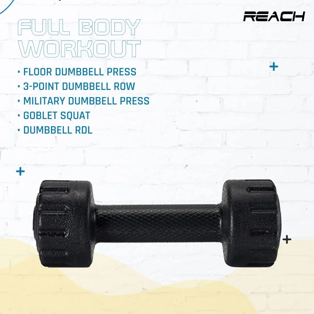 Reach PVC Dumbbell Set Weights| Pack of 2 For Strength Training Home Gym Fitness & Full Body Workout | Easy Grip & Anti- slip Dumbbell for Weight loss (2kg, Black)