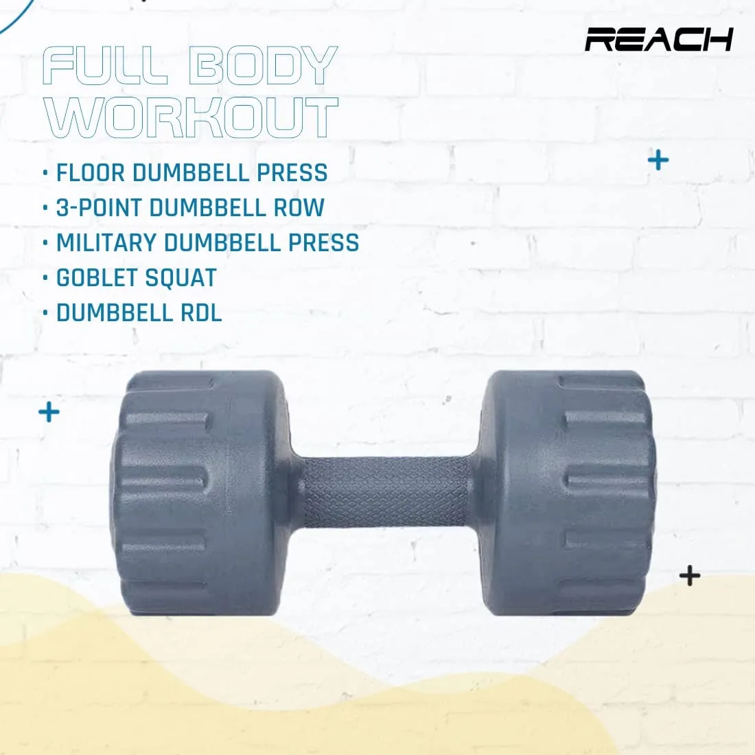 Reach PVC Dumbbell Set Weights| Pack of 2 For Strength Training Home Gym Fitness & Full Body Workout | Easy Grip & Anti- slip Dumbbell for Weight loss (2kg, Grey)