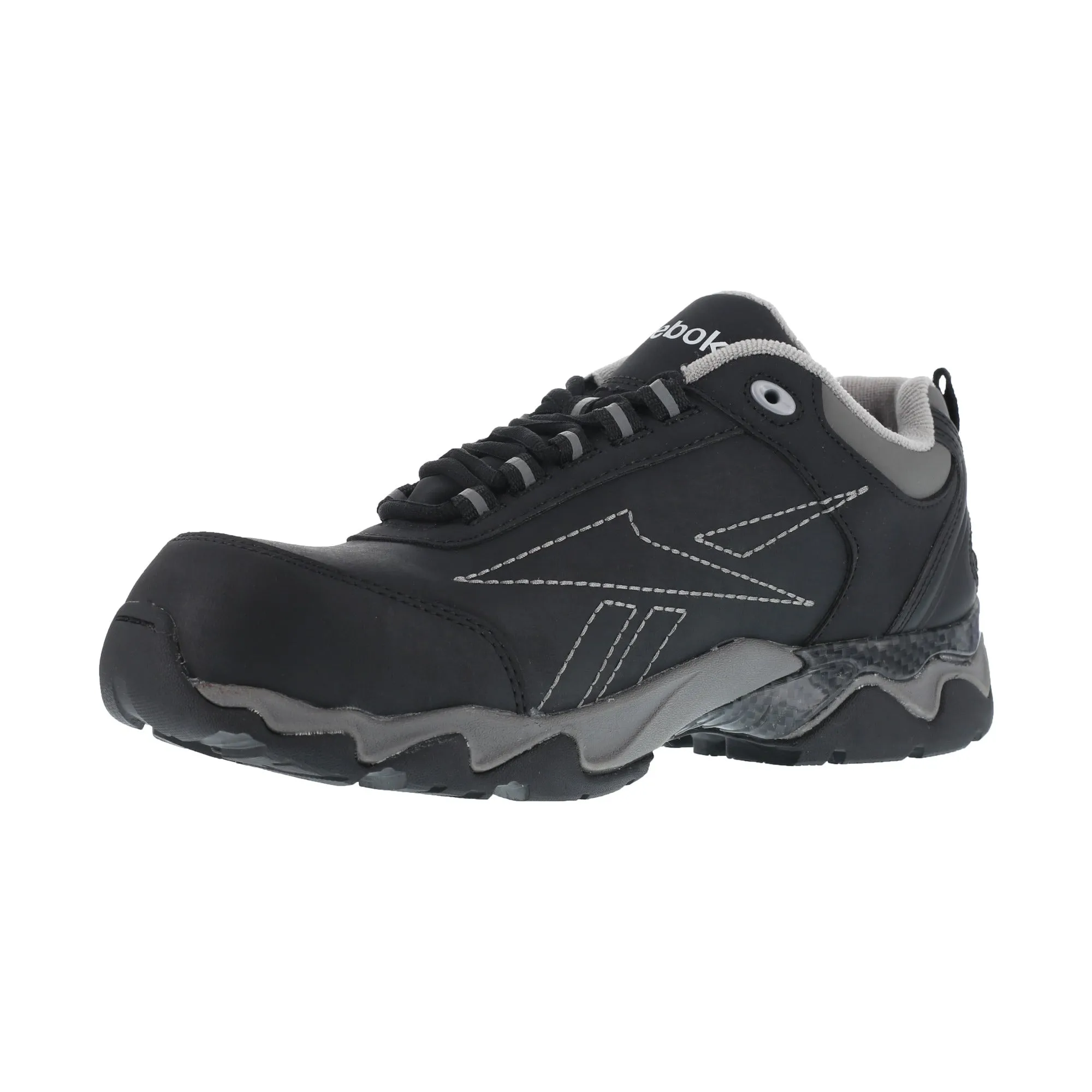 Reebok Mens Black Leather Athletic Oxford Beamer Composite Toe