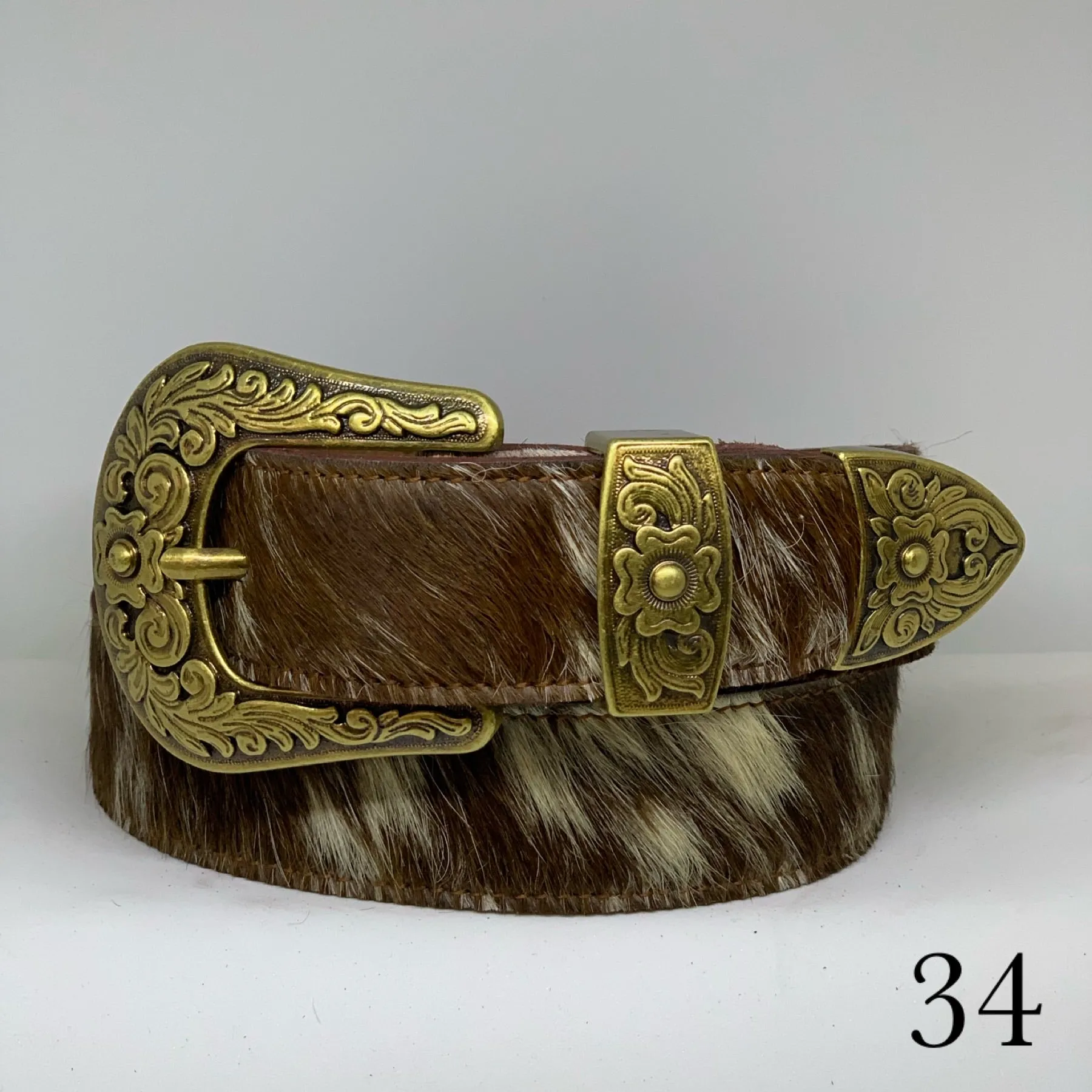 The Birdsville Cowhide Belt in Brown & White