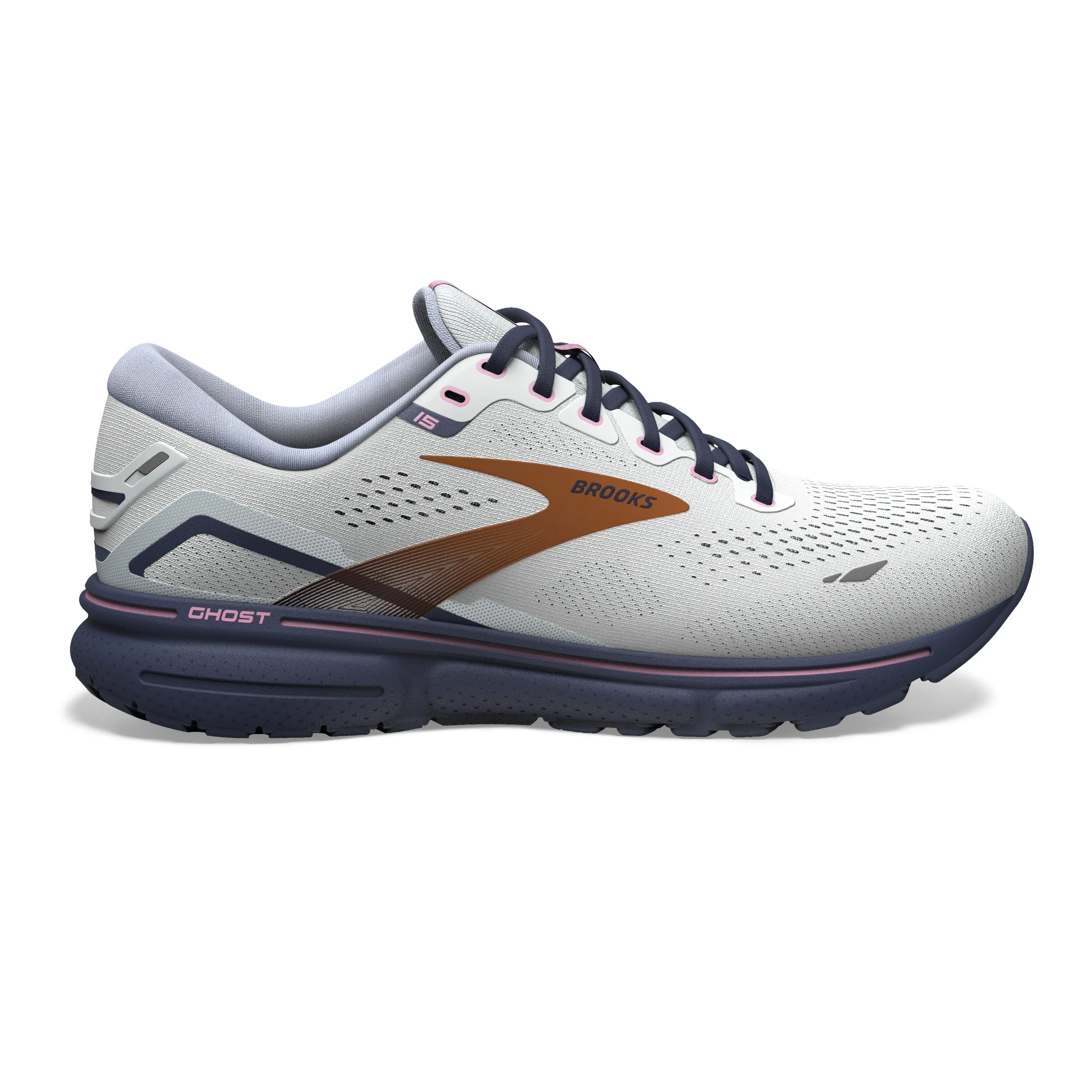 Women's Brooks Ghost 15 1203801B492 Color: Spa Blue/Neo Pink/ Copper